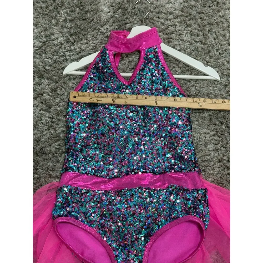 A Wish Come True Girls Size XL Sequin Dance Costume Leotard Tutu Skating